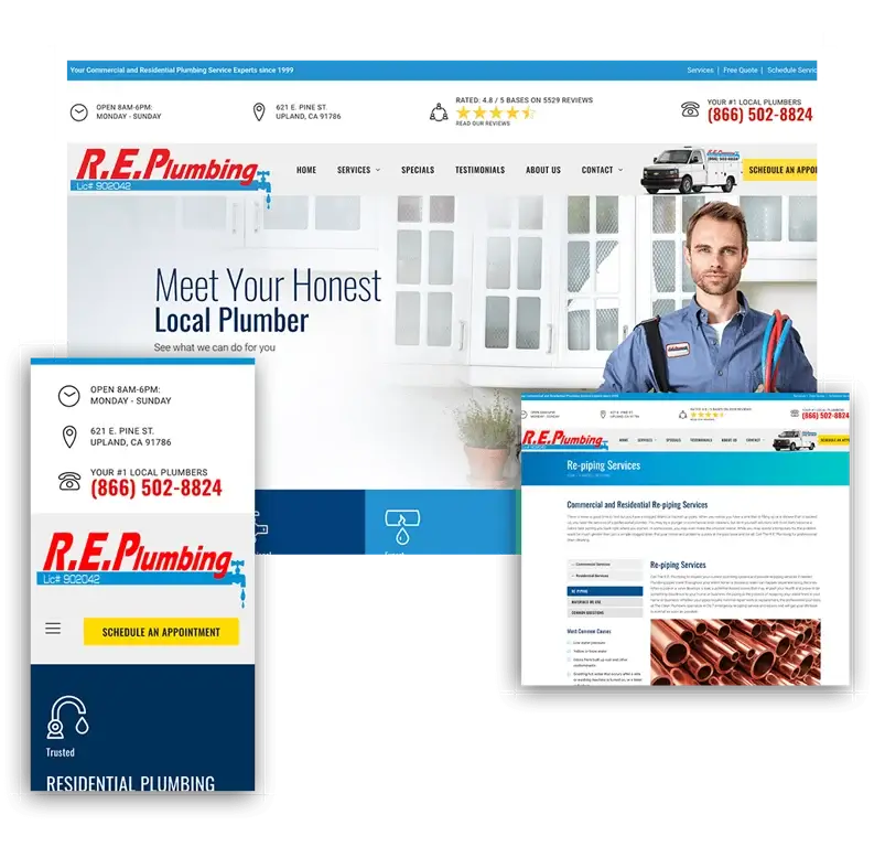 R.E. Plumbing website for Rancho Cucamonga and San Bernardino