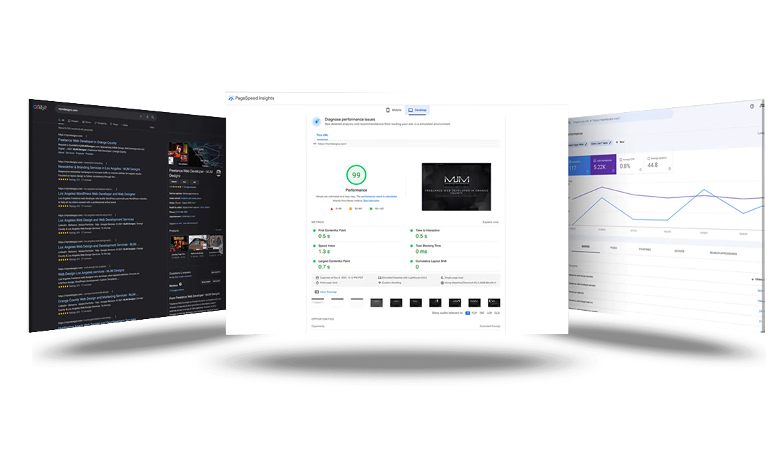 Website speed optimization showing fast loading and stable layout