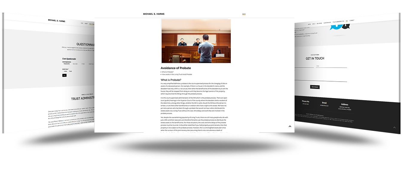 Responsive parallax landing page layout for legal services